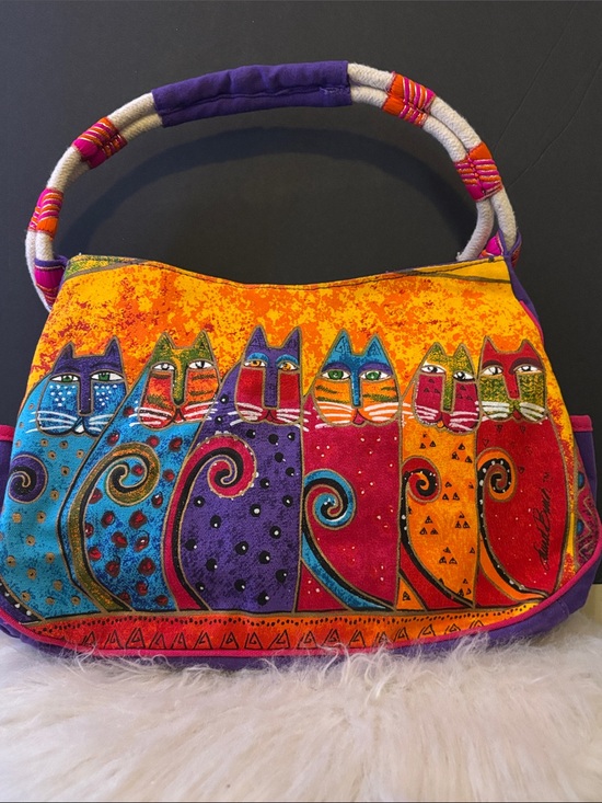 Laurel Burch Handbags - Laurel Burch Multicolor Cat-Print Shoulder Bag - Orange, Purple, Blue, Red